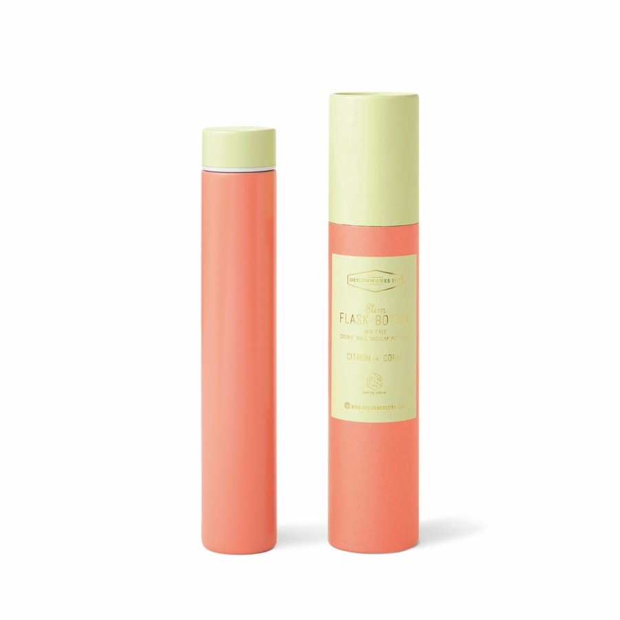 Reusable DesignWorks Ink | Slim Flask Bottle - Citron & Coral