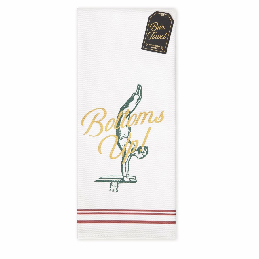 For the Home DesignWorks Ink | Barware Bar Towel - "Bottoms Up!"