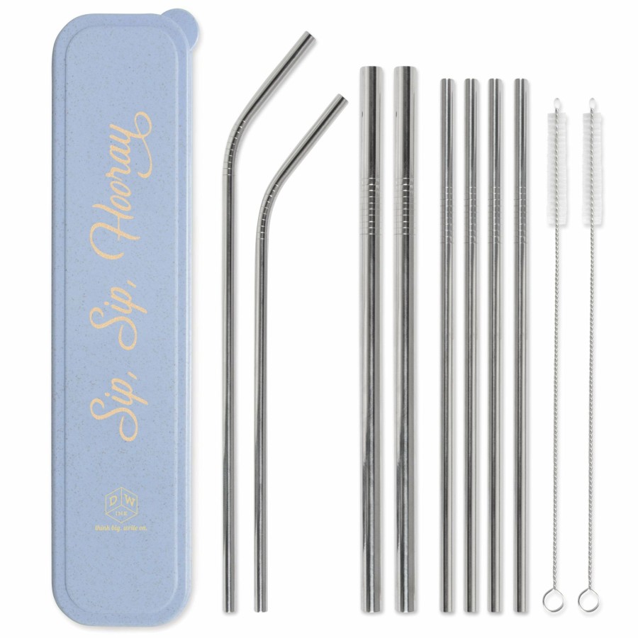 Reusable DesignWorks Ink | Stainless Steel Straw Set - "Sip, Sip, Hooray"